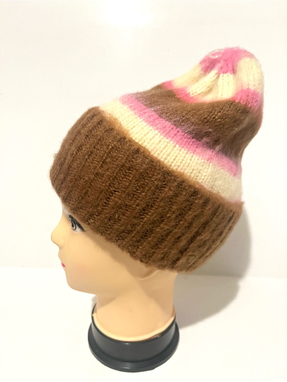 Free People Brown, Pink & Cream Striped Knit Slouch Beanie